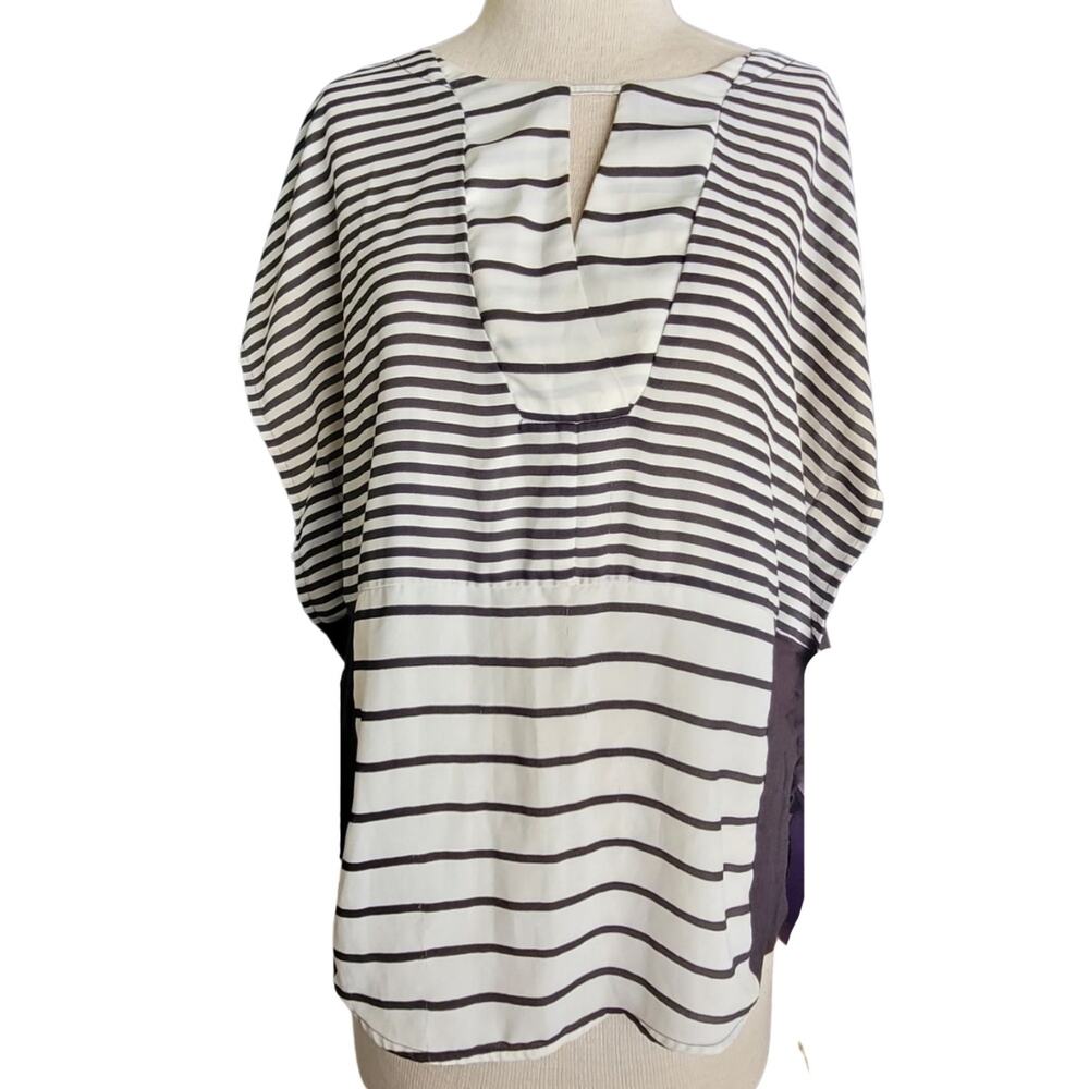 Anthropologie One September Black White Striped Blouse Size Small